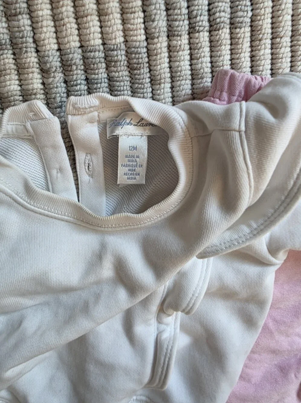 Ralph Lauren Baby White Ruffle Sweatshirt & Pink Cotton Pants Bundle